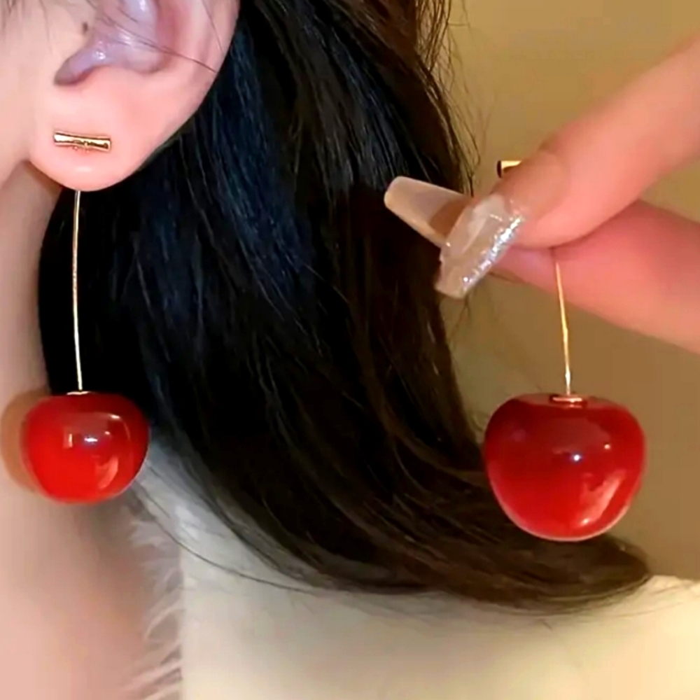Vibrant Red Cherry Dangle Earrings